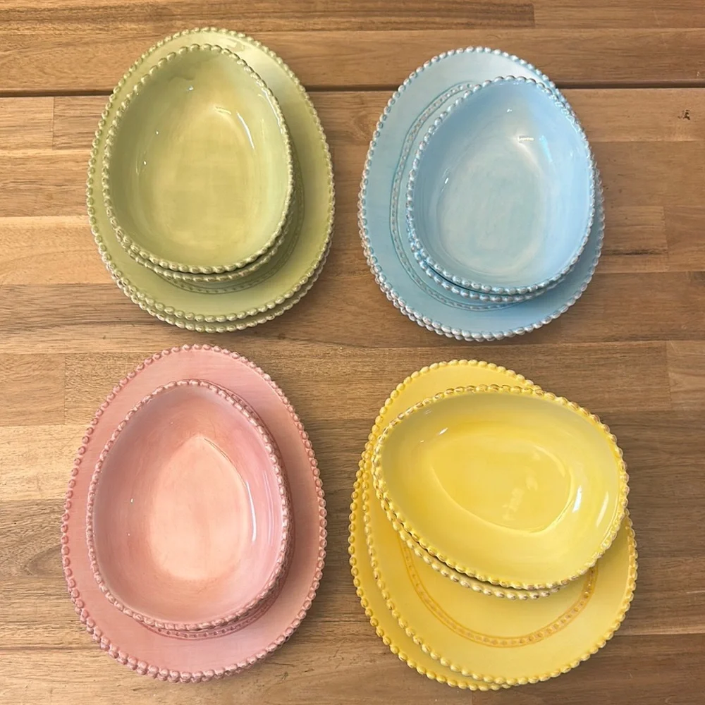 POTTERYBARN beaded egg plates set